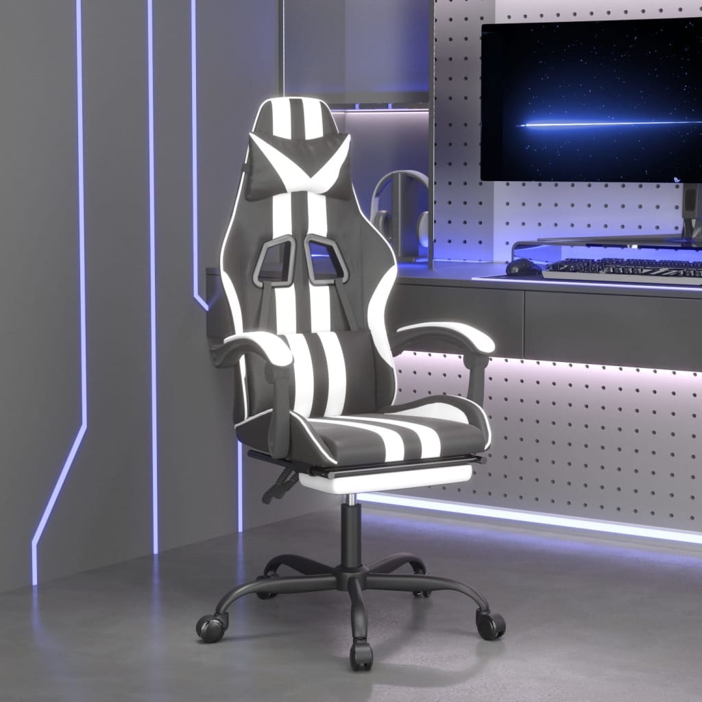 Chaise de jeu avec repose-pied Noir et blanc Similicuir