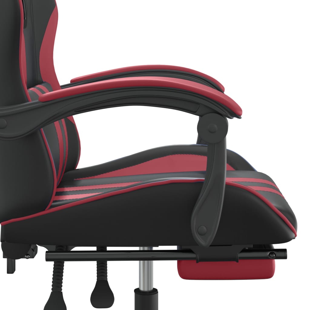 Chaise de jeu avec repose-pied Noir/rouge bordeaux Similicuir