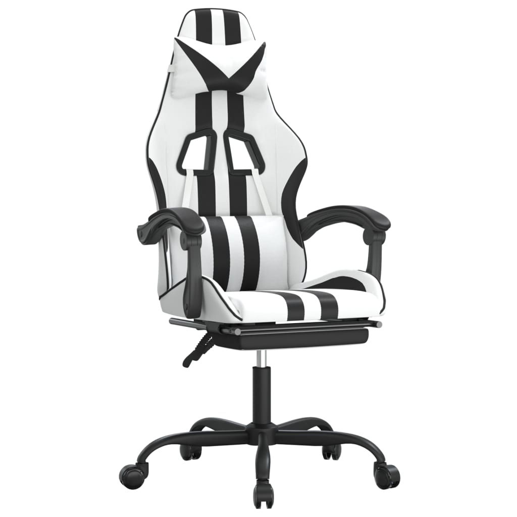 Chaise de jeu avec repose-pied Blanc et noir Similicuir