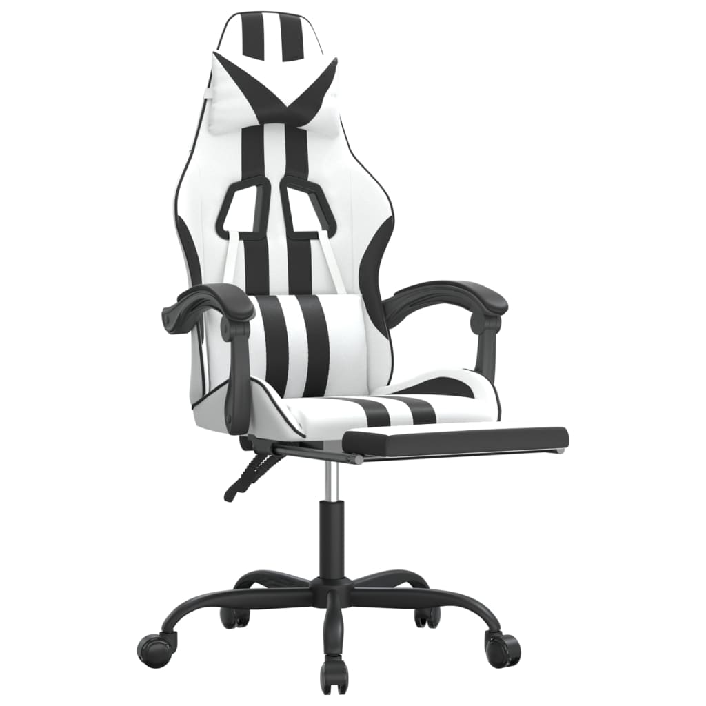 Chaise de jeu avec repose-pied Blanc et noir Similicuir