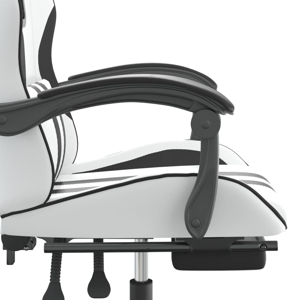 Chaise de jeu avec repose-pied Blanc et noir Similicuir