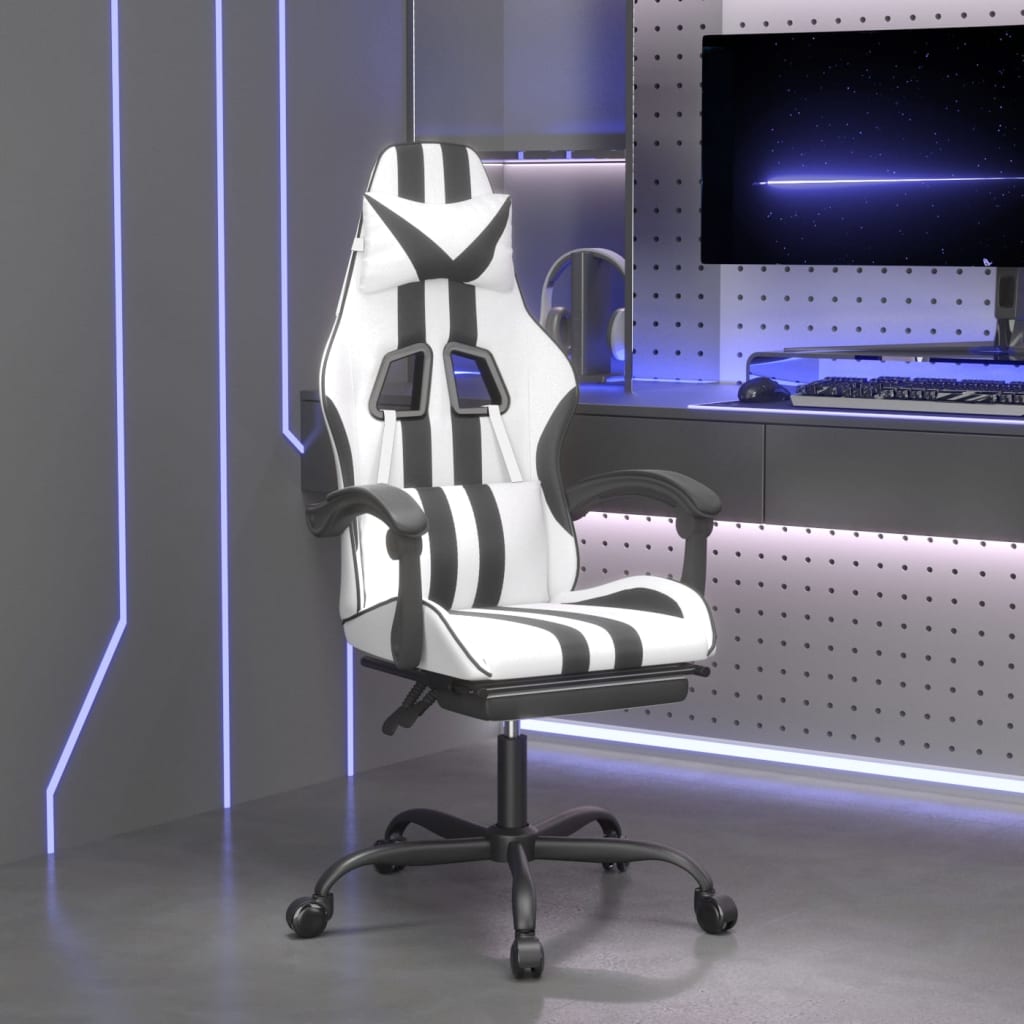 Chaise de jeu avec repose-pied Blanc et noir Similicuir