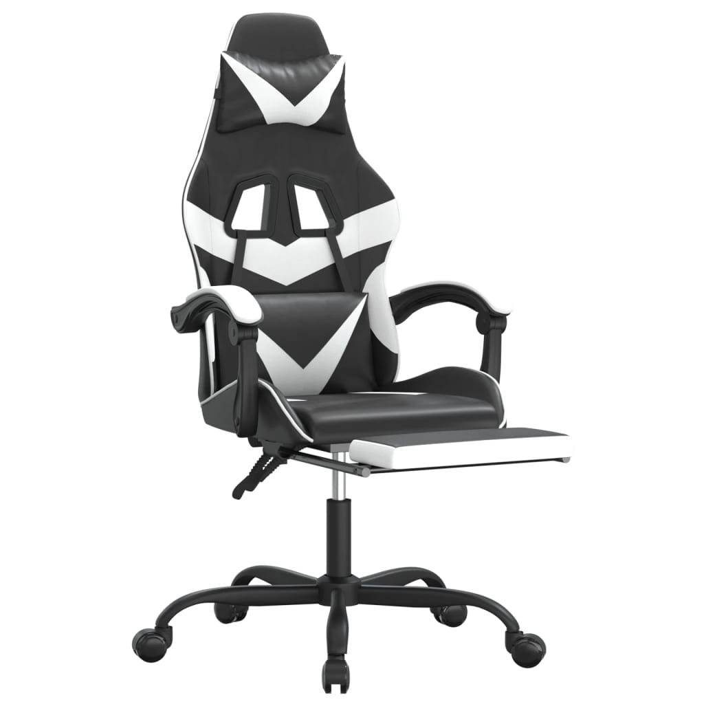 Chaise de jeu avec repose-pied Noir et blanc Similicuir