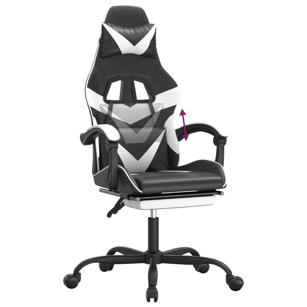 Chaise de jeu avec repose-pied Noir et blanc Similicuir