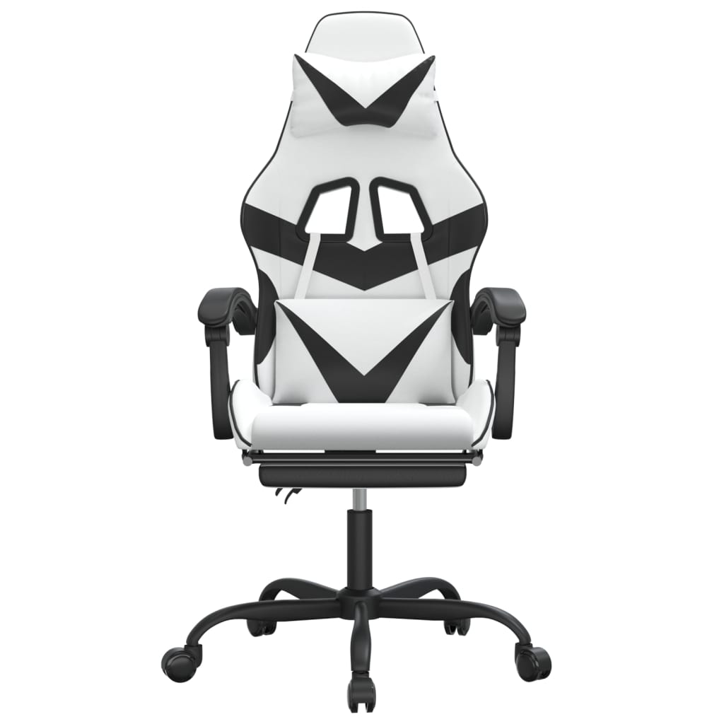 Chaise de jeu avec repose-pied Blanc et noir Similicuir