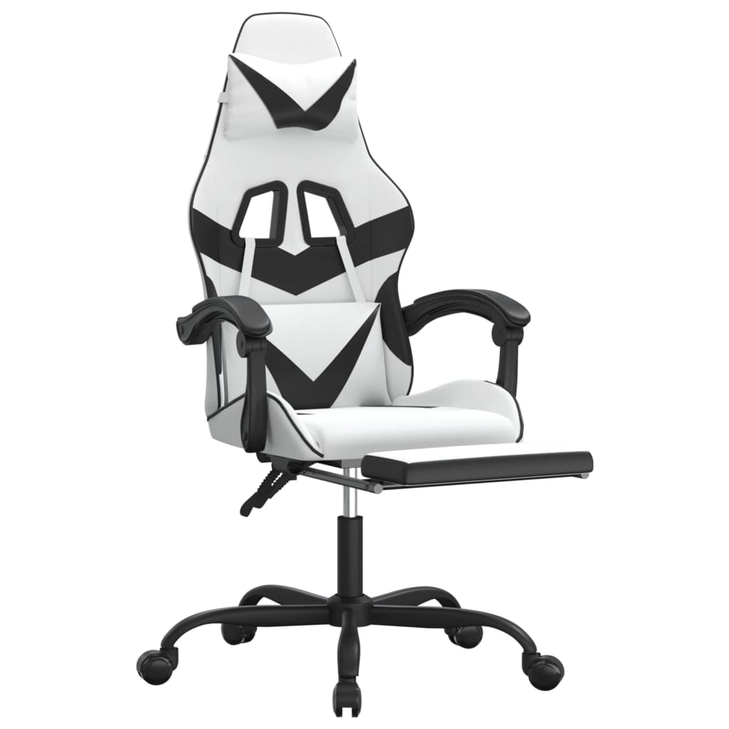 Chaise de jeu avec repose-pied Blanc et noir Similicuir