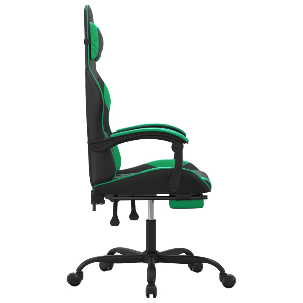 Chaise de jeu avec repose-pied Noir et vert Similicuir