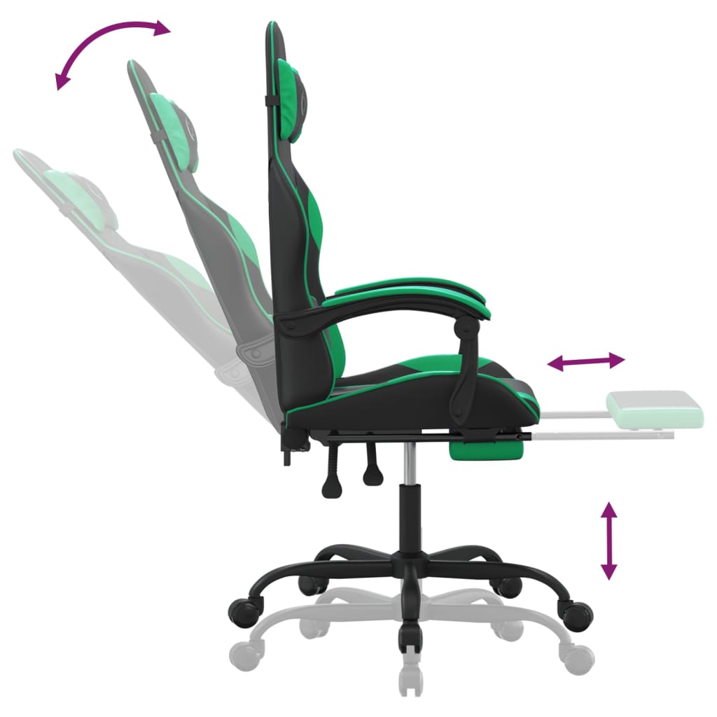 Chaise de jeu avec repose-pied Noir et vert Similicuir