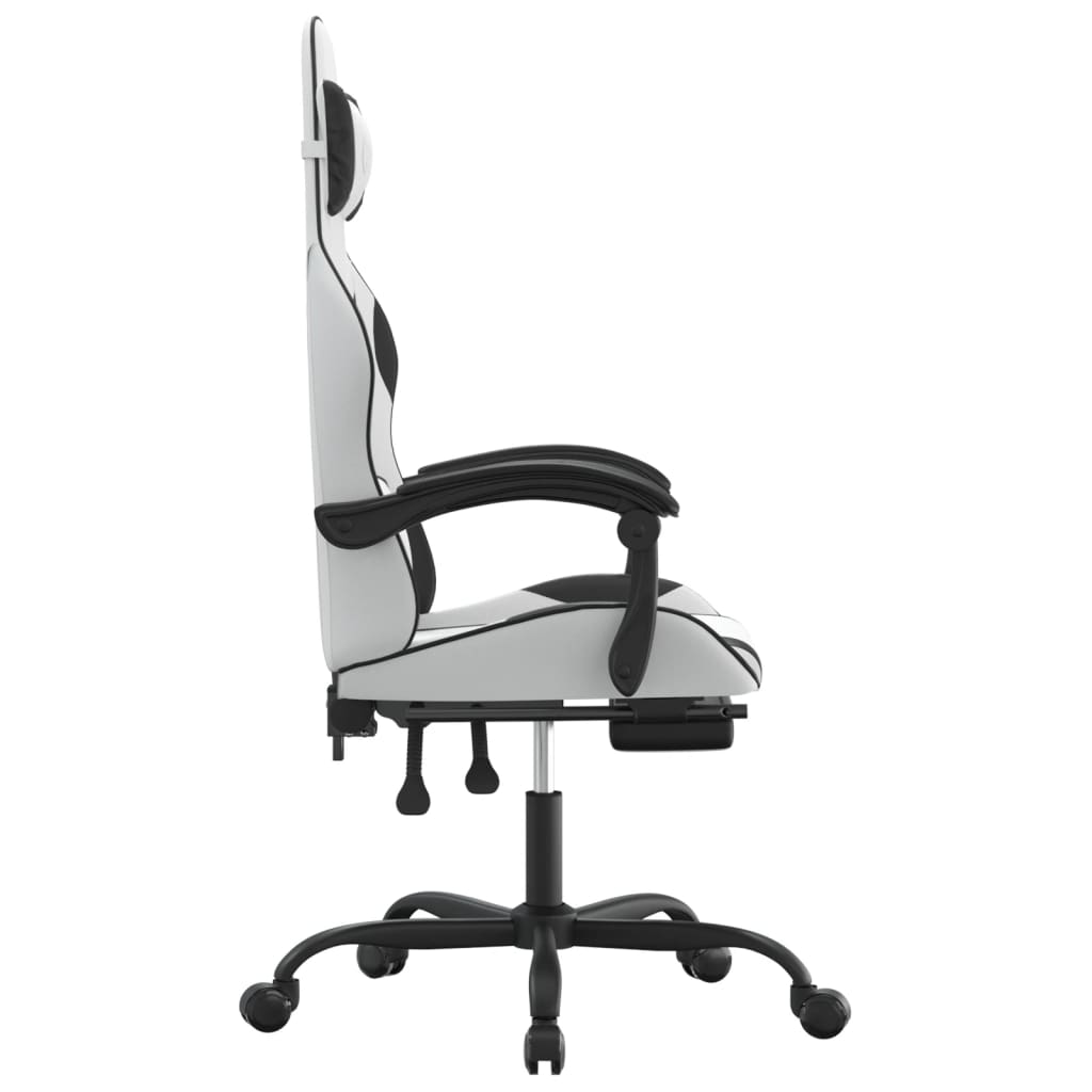 Chaise de jeu avec repose-pied Blanc et noir Similicuir