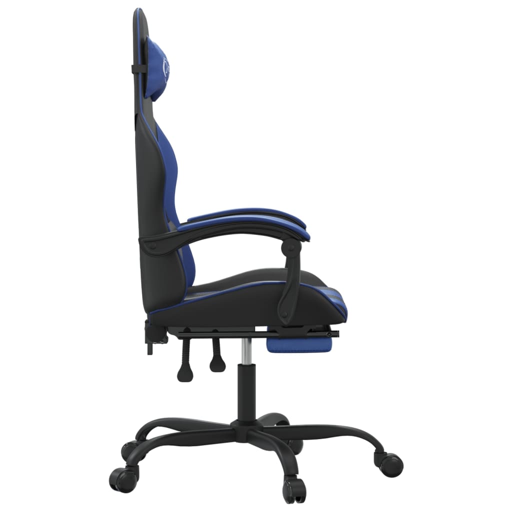 Chaise de jeu avec repose-pied Noir et bleu Similicuir