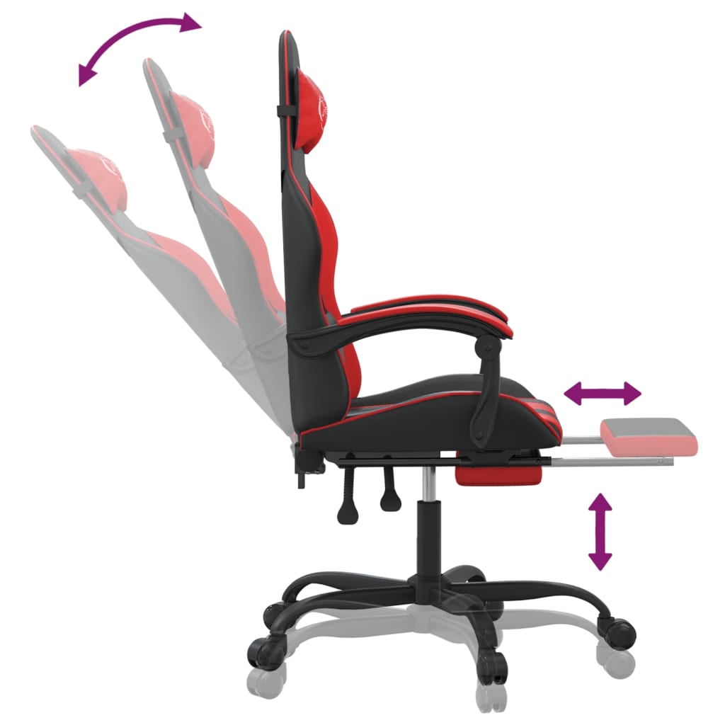 Chaise de jeu avec repose-pied Noir et rouge Similicuir