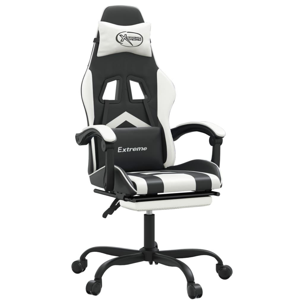 Chaise de jeu avec repose-pied Noir et blanc Similicuir