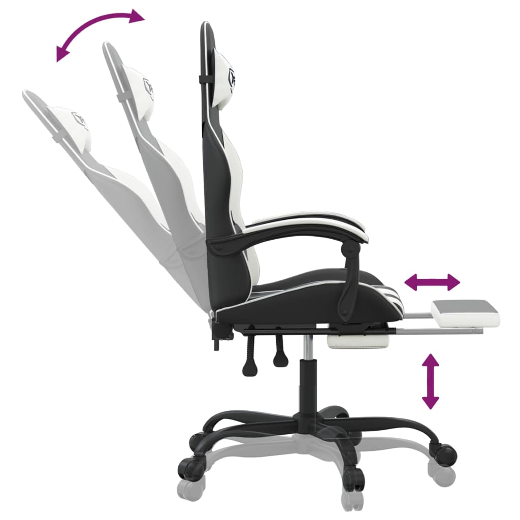 Chaise de jeu avec repose-pied Noir et blanc Similicuir