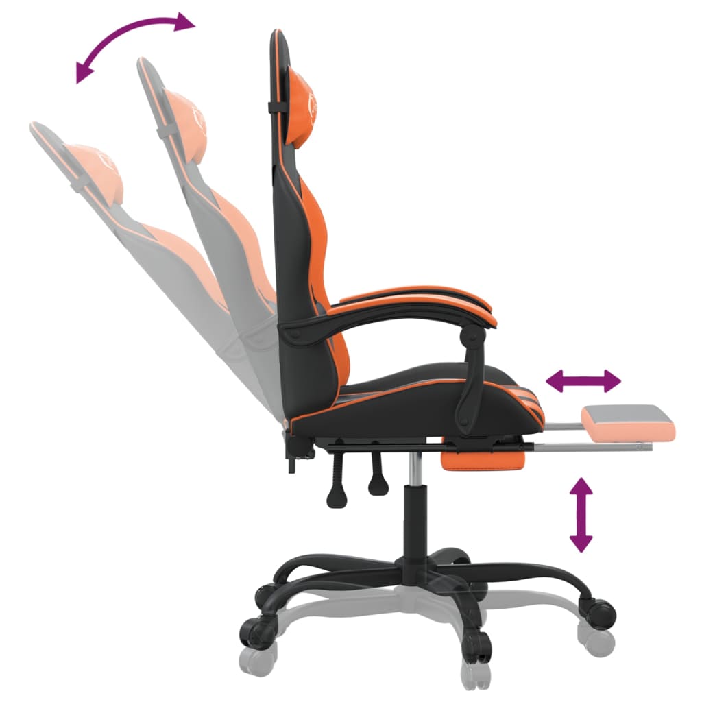 Chaise de jeu avec repose-pied Noir et orange Similicuir