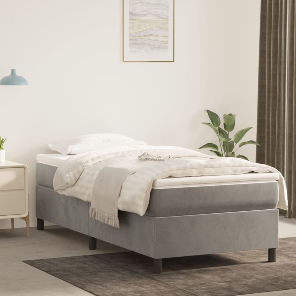 Cadre de lit sans matelas gris clair 90x190 cm velours