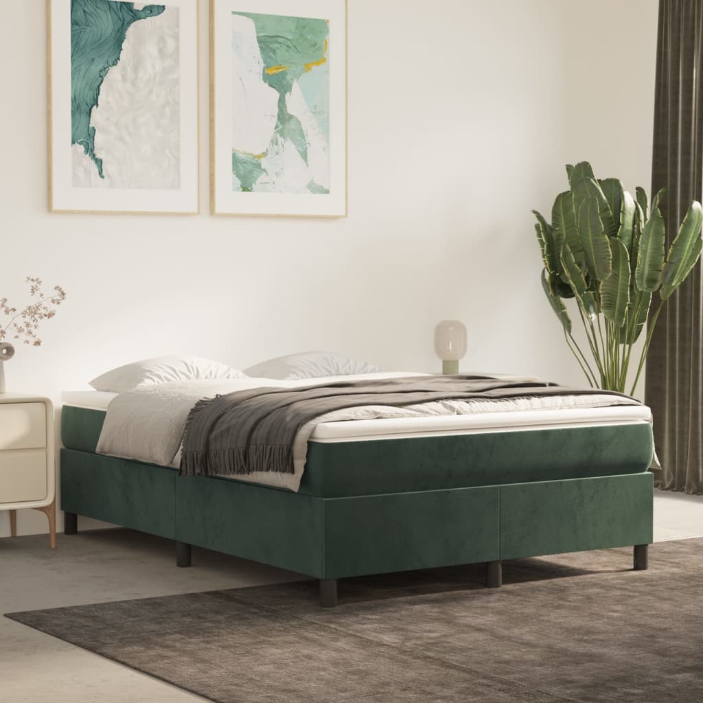 Cadre de lit sans matelas vert foncé 140x190 cm velours