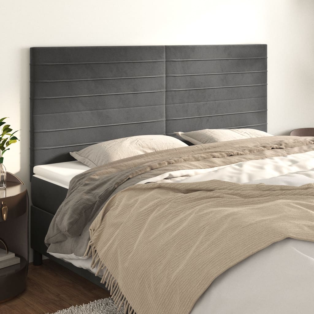 Têtes de lit 4 pcs Gris foncé 80x5x78/88 cm Velours