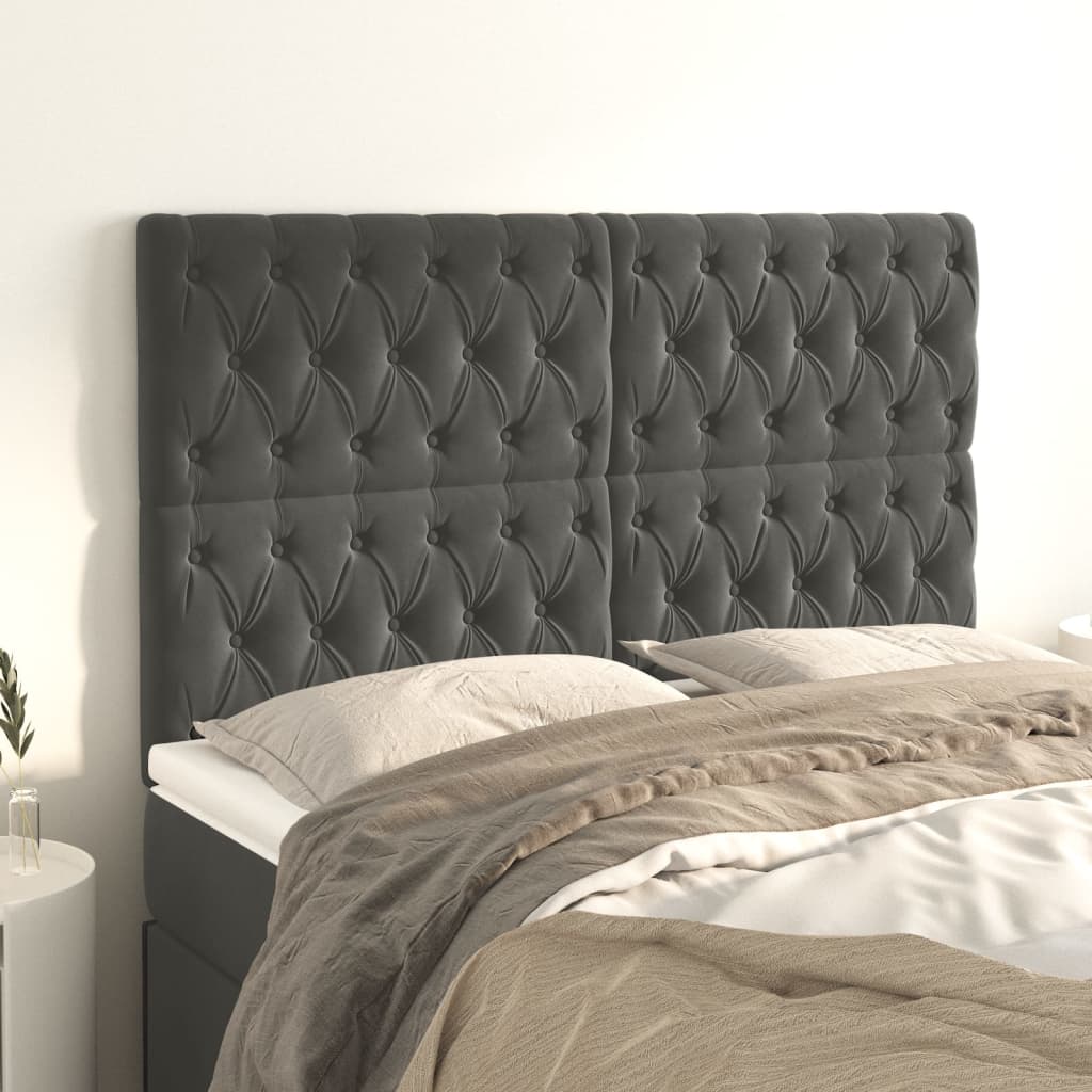 Têtes de lit 4 pcs Gris foncé 80x7x78/88 cm Velours