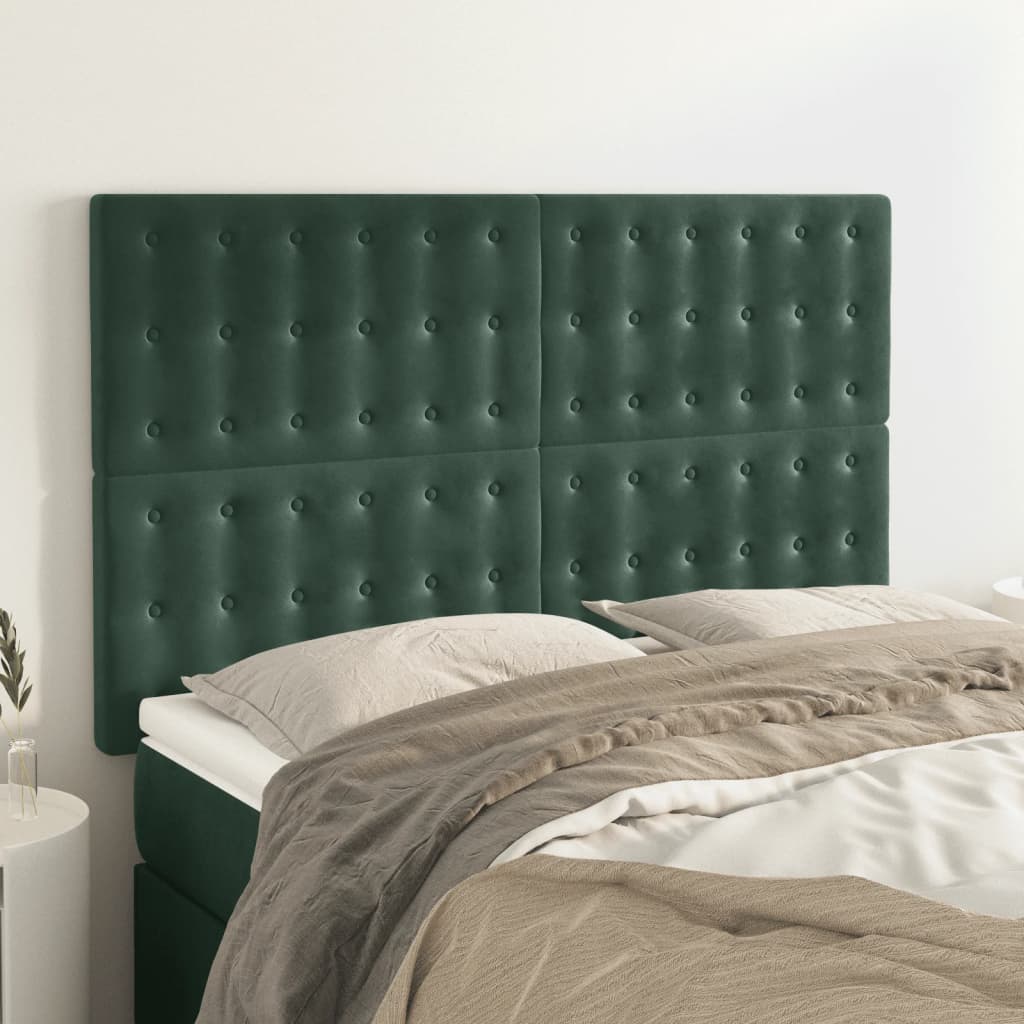 Têtes de lit 4 pcs Vert foncé 72x5x78/88 cm Velours