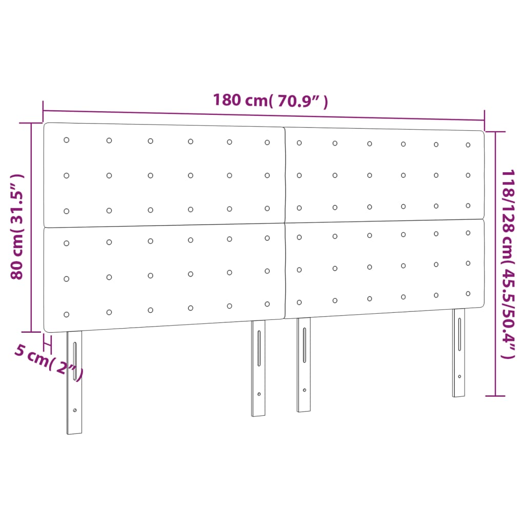 Têtes de lit 4 pcs Gris clair 90x5x78/88 cm Velours