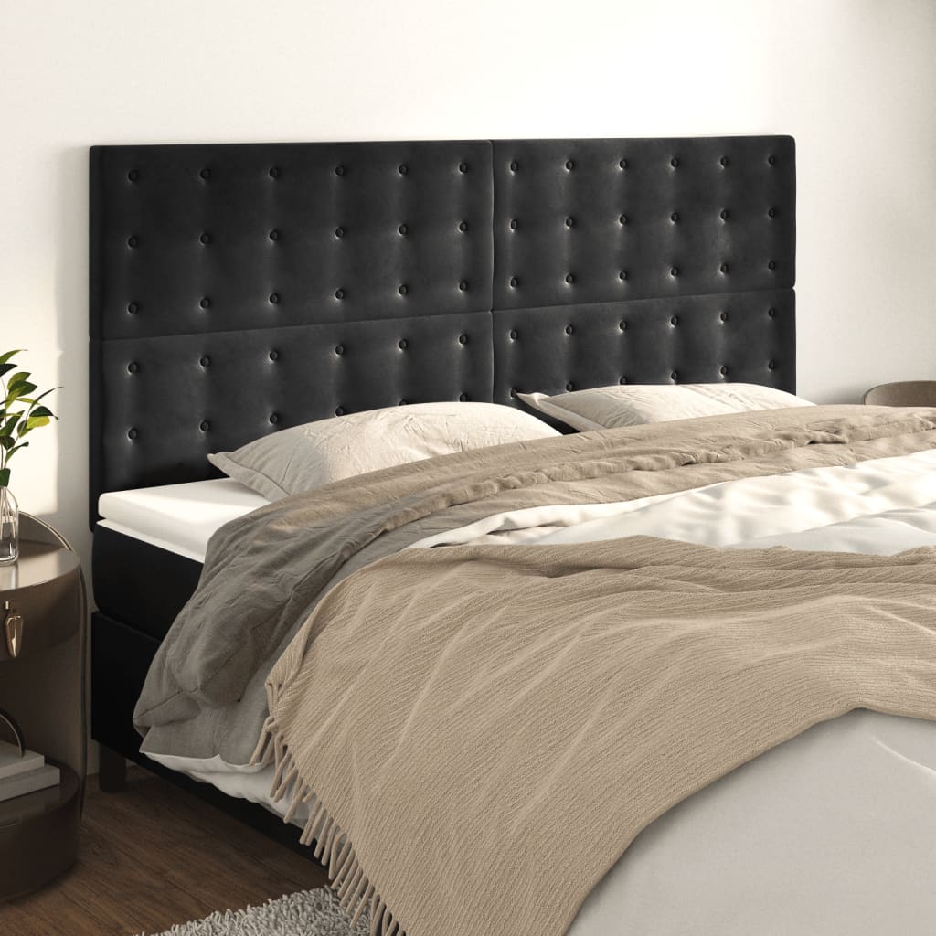 Têtes de lit 4 pcs Noir 100x5x78/88 cm Velours