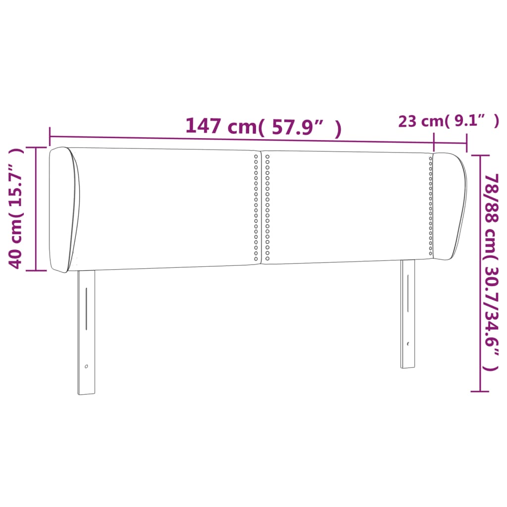 Tête de lit avec oreilles Marron foncé 147x23x78/88 cm Tissu