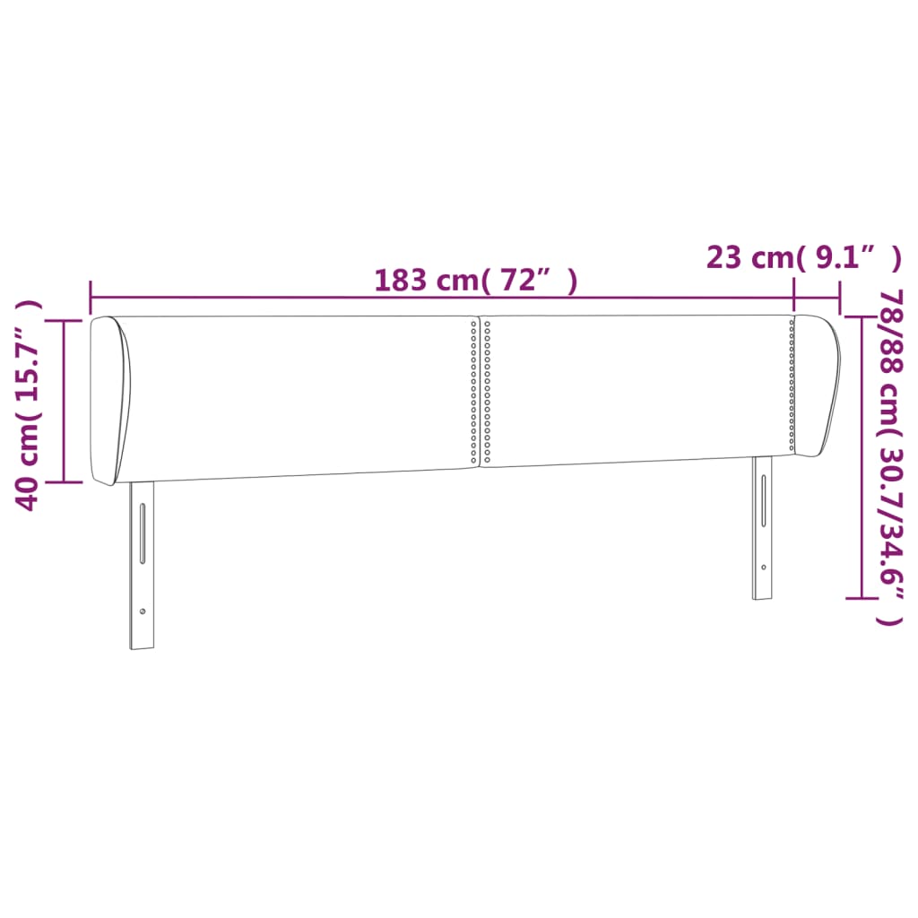 Tête de lit avec oreilles Gris foncé 183x23x78/88 cm Tissu