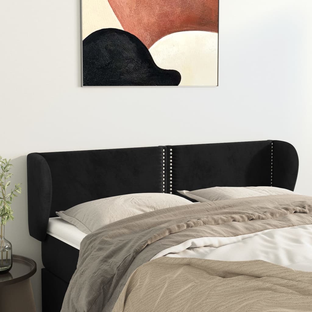 Tête de lit avec oreilles Noir 147x23x78/88 cm Velours