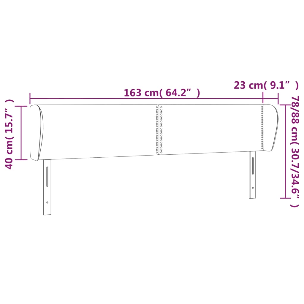 Tête de lit avec oreilles Noir 163x23x78/88 cm Velours