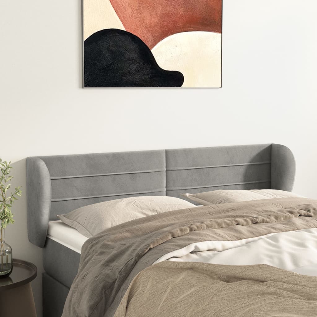 Tête de lit avec oreilles Gris clair 147x23x78/88 cm Velours