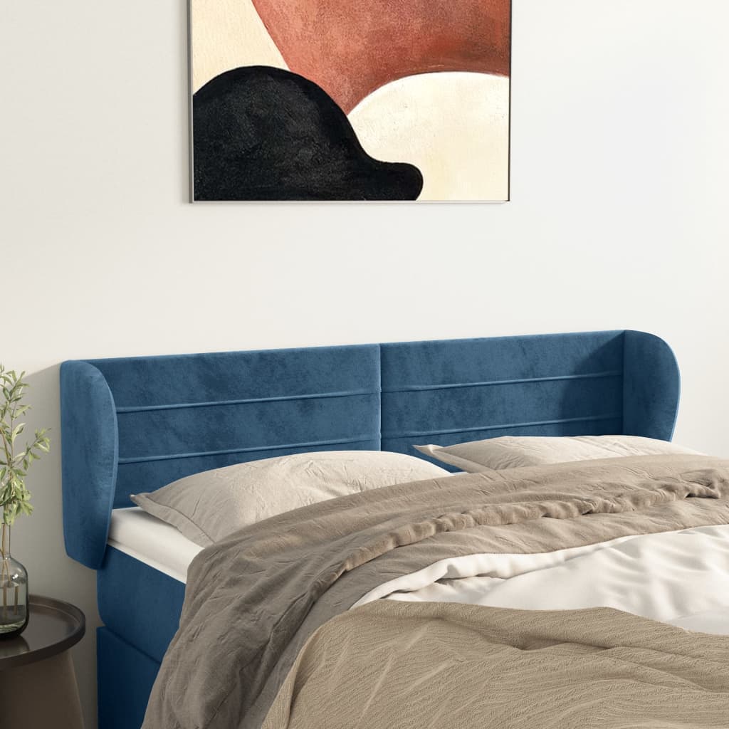 Tête de lit avec oreilles Bleu foncé 147x23x78/88 cm Velours