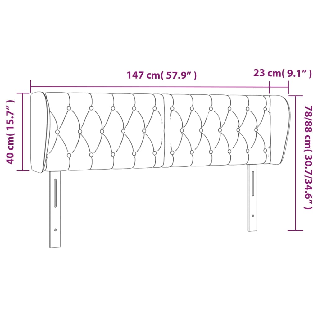 Tête de lit avec oreilles Gris foncé 147x23x78/88 cm Tissu