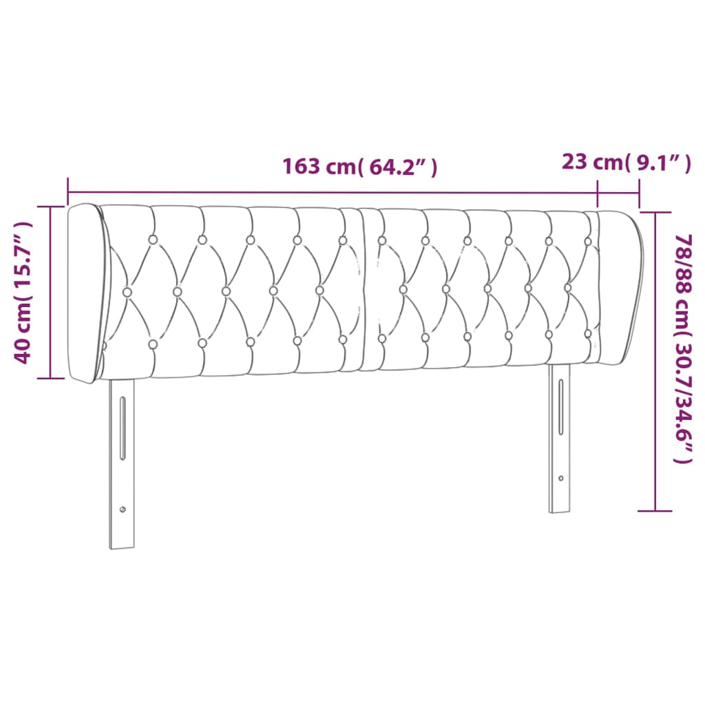 Tête de lit avec oreilles Noir 163x23x78/88 cm Tissu