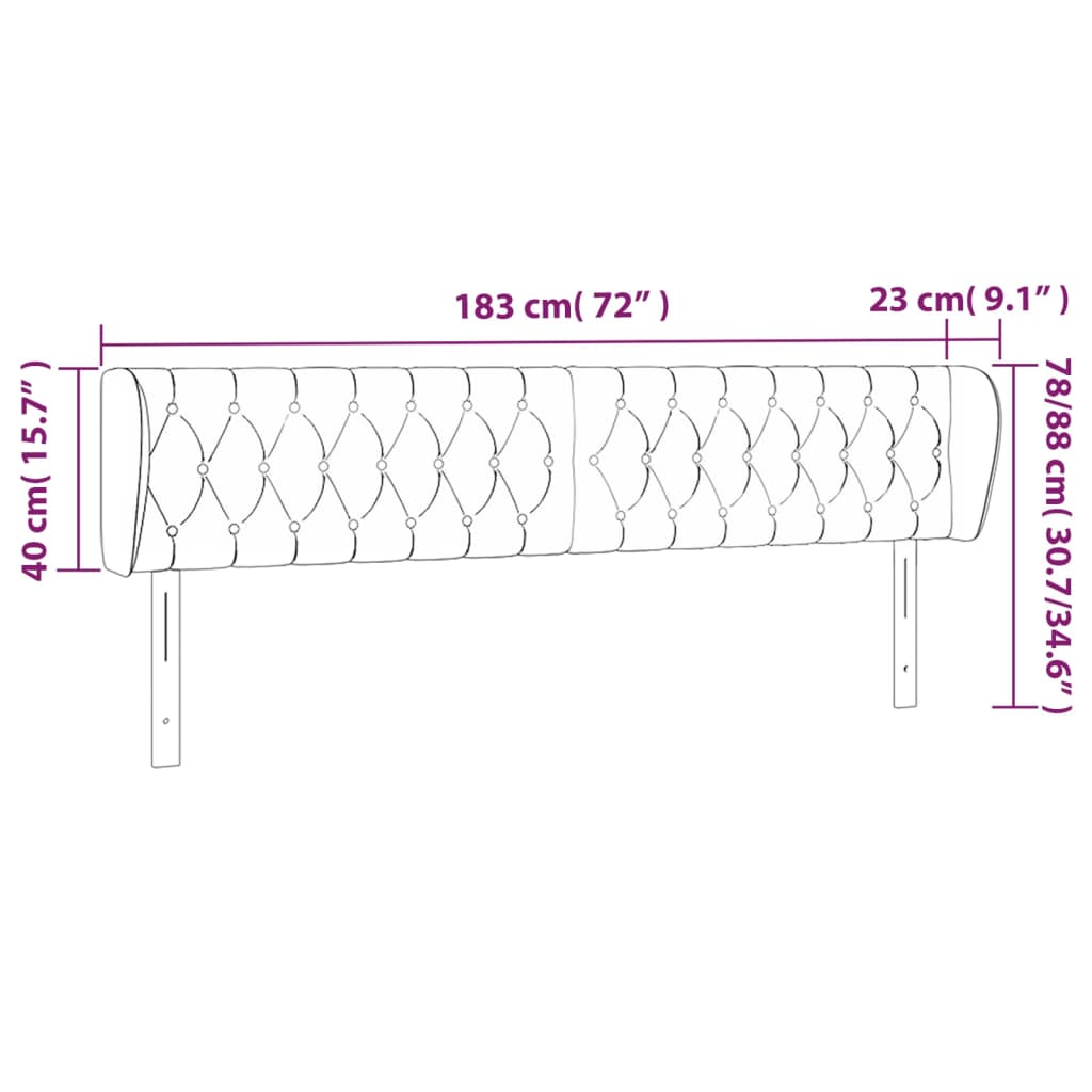 Tête de lit avec oreilles Gris foncé 183x23x78/88 cm Velours