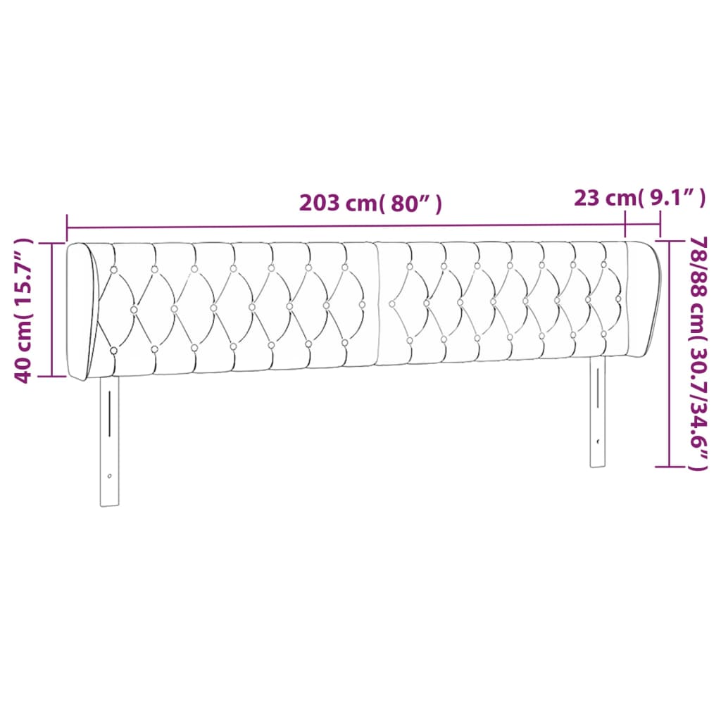 Tête de lit avec oreilles Gris foncé 203x23x78/88 cm Velours