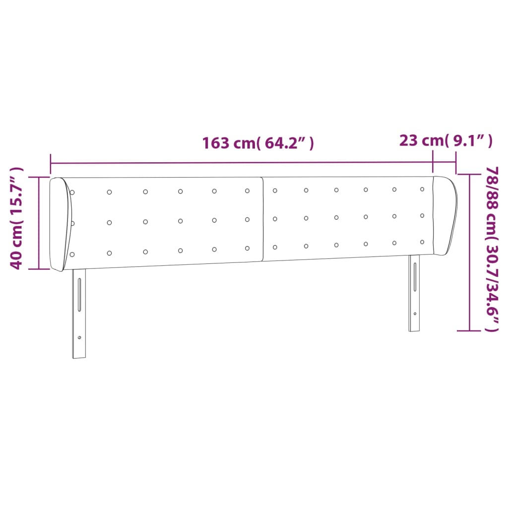 Tête de lit avec oreilles Noir 163x23x78/88 cm Tissu