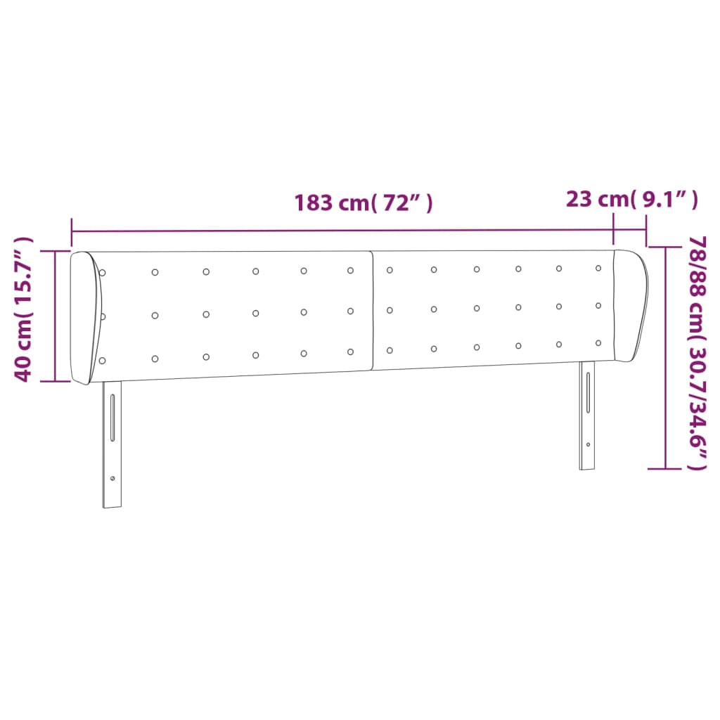 Tête de lit avec oreilles Gris clair 183x23x78/88 cm Tissu