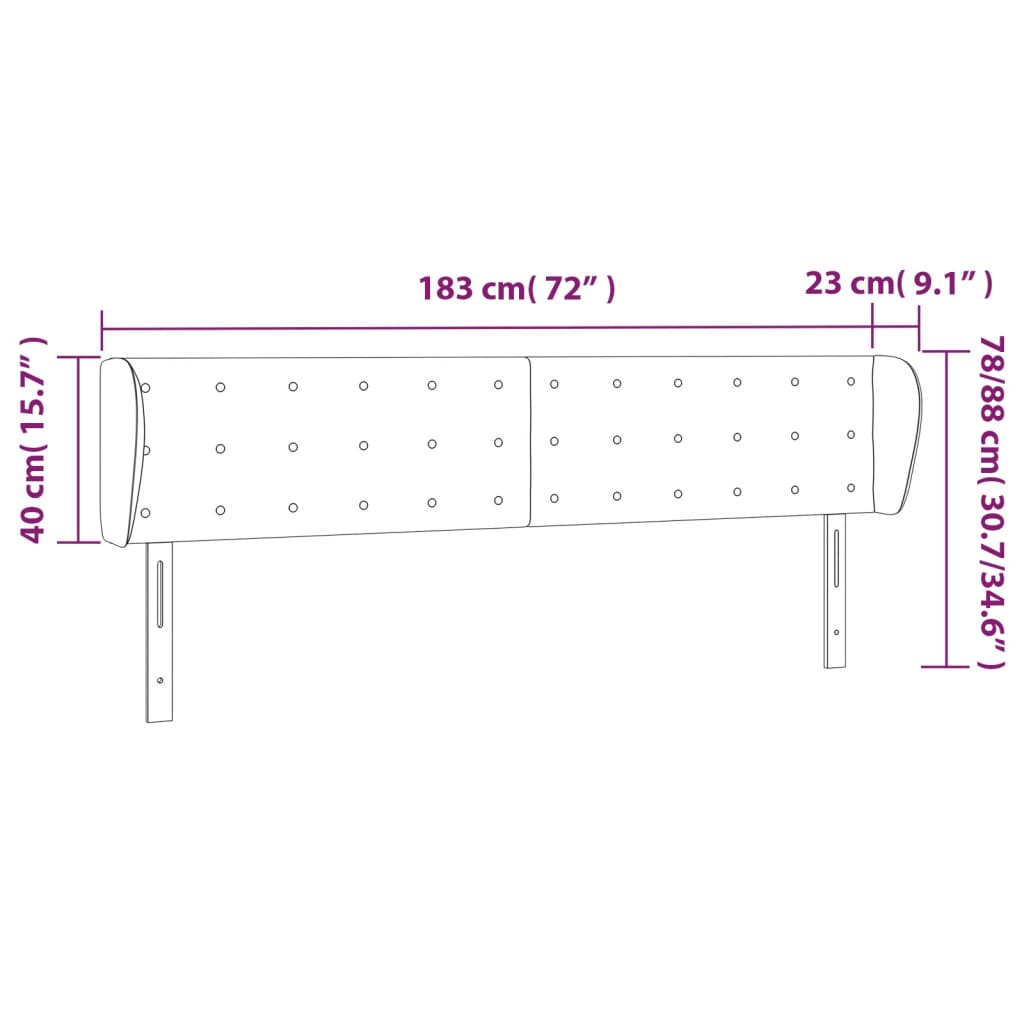 Tête de lit avec oreilles Gris clair 183x23x78/88 cm Velours