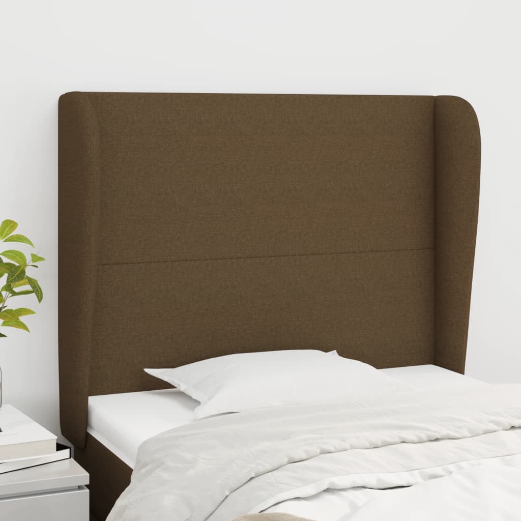 Tête de lit avec oreilles Marron foncé 83x23x118/128 cm Tissu