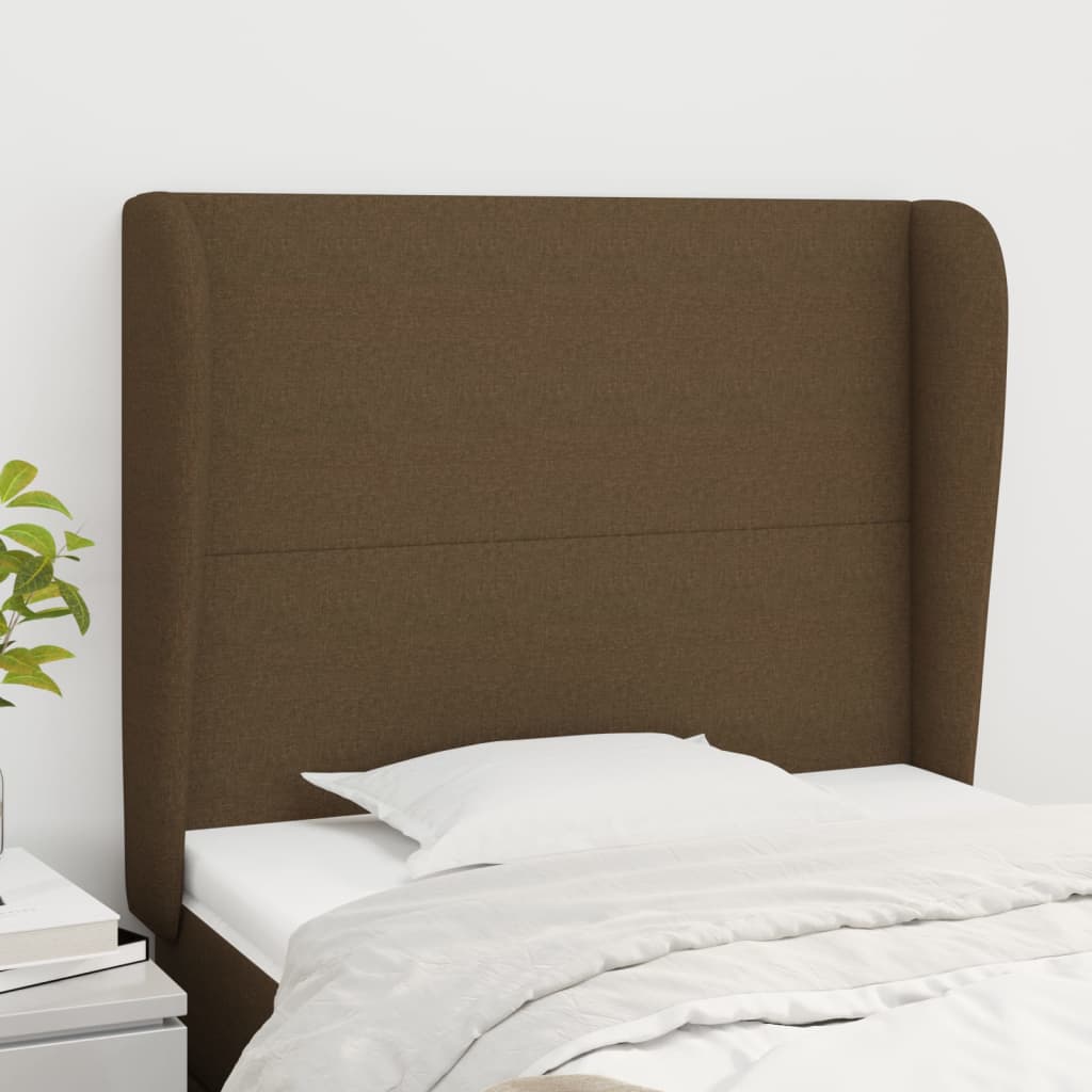 Tête de lit avec oreilles Marron foncé 93x23x118/128 cm Tissu