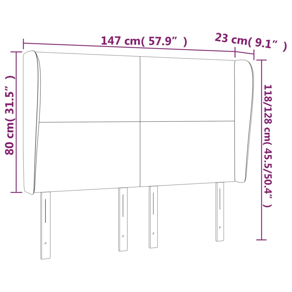 Tête de lit avec oreilles Gris foncé 147x23x118/128 cm Tissu