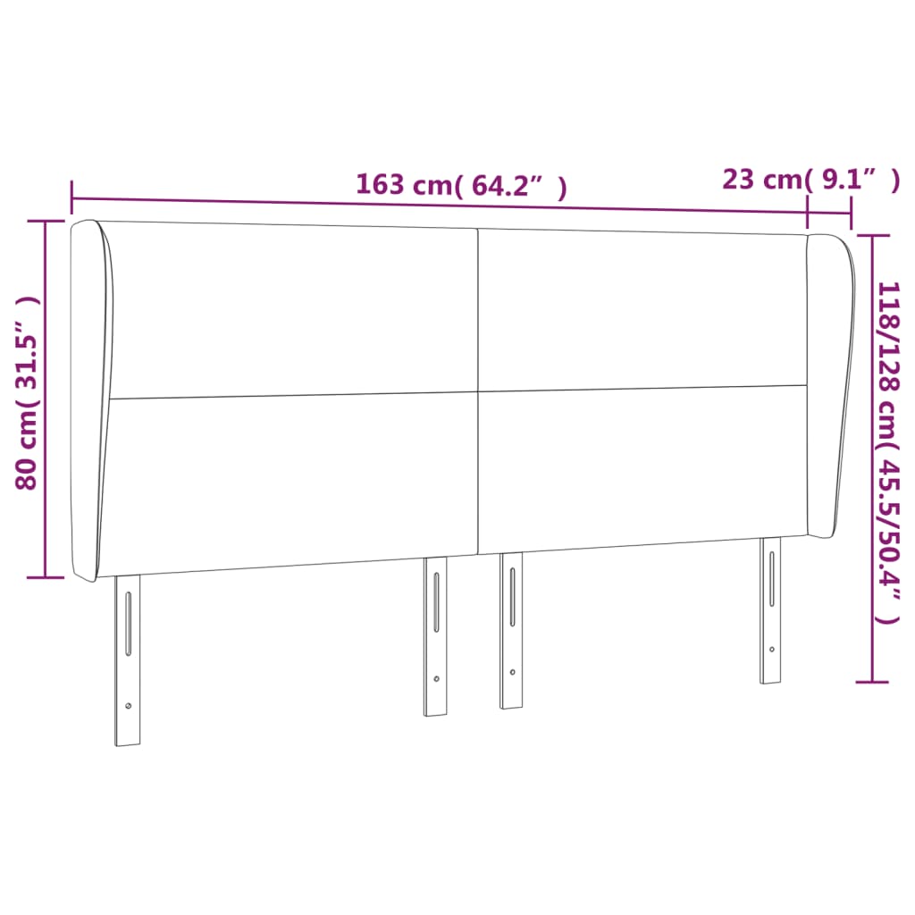 Tête de lit avec oreilles Gris clair 163x23x118/128 cm Tissu