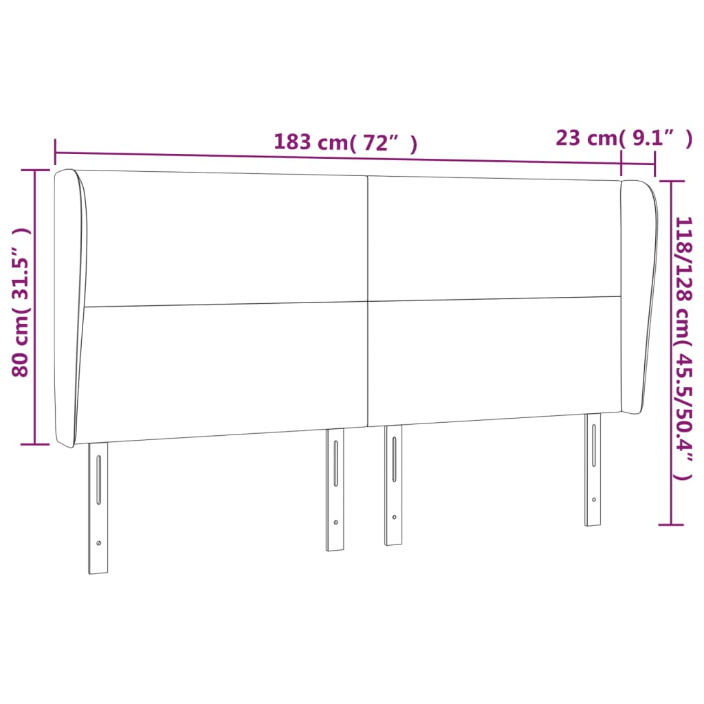 Tête de lit avec oreilles Gris foncé 183x23x118/128 cm Tissu