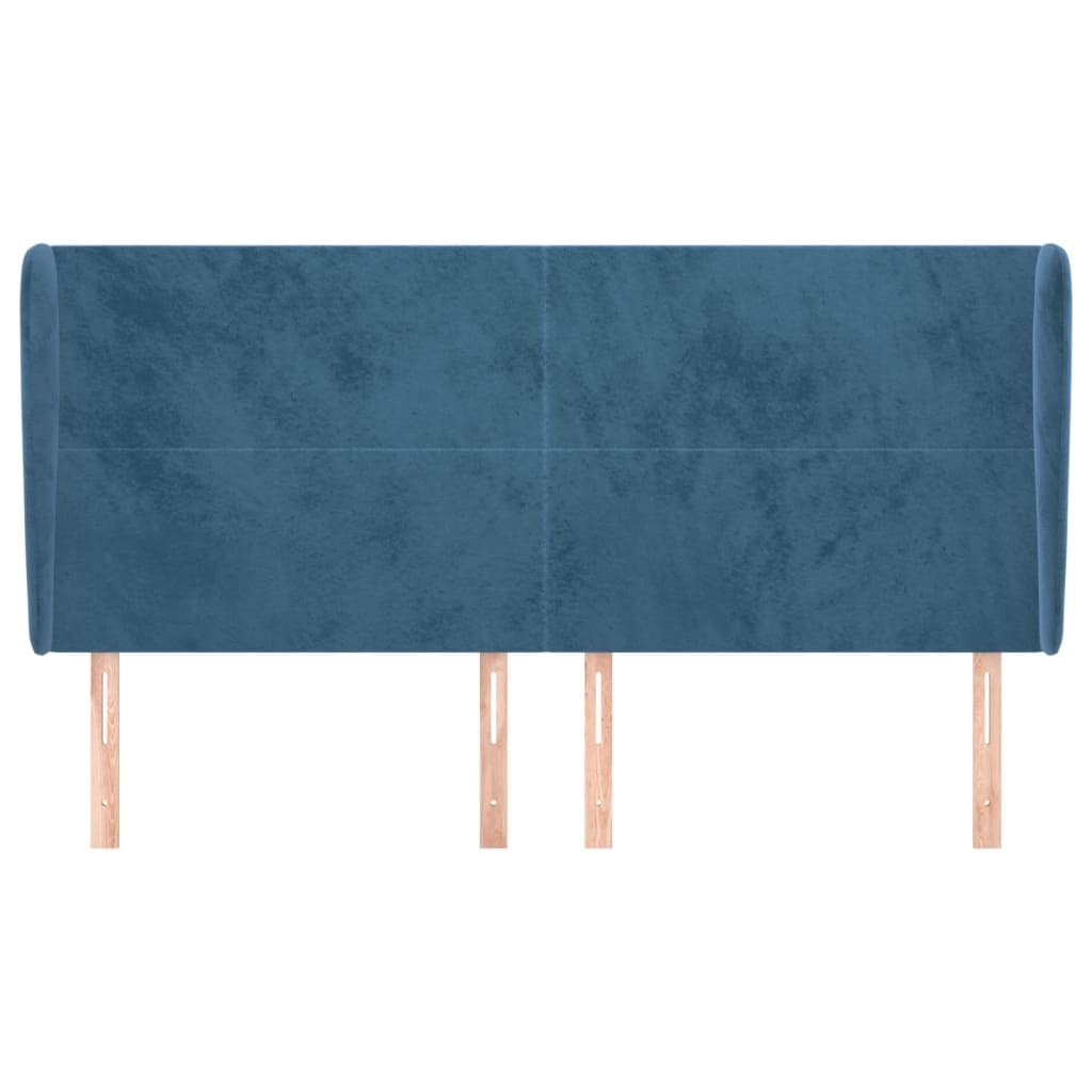 Tête de lit avec oreilles Bleu foncé 163x23x118/128 cm Velours