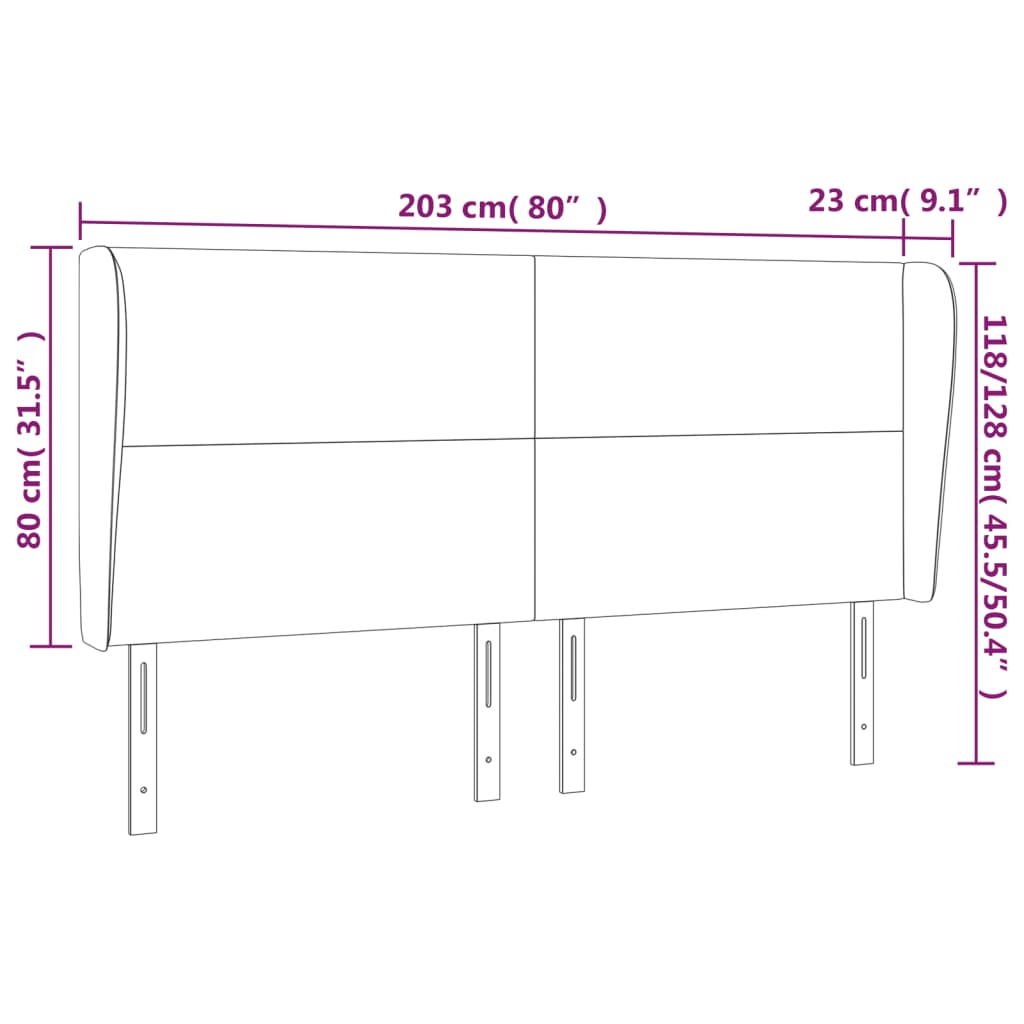 Tête de lit avec oreilles Gris foncé 203x23x118/128 cm Velours