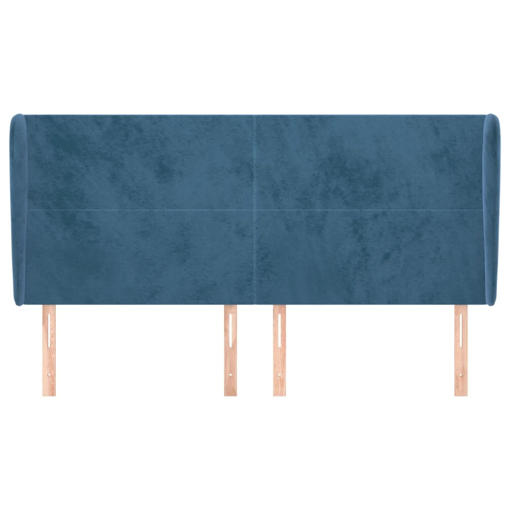 Tête de lit avec oreilles Bleu foncé 203x23x118/128 cm Velours