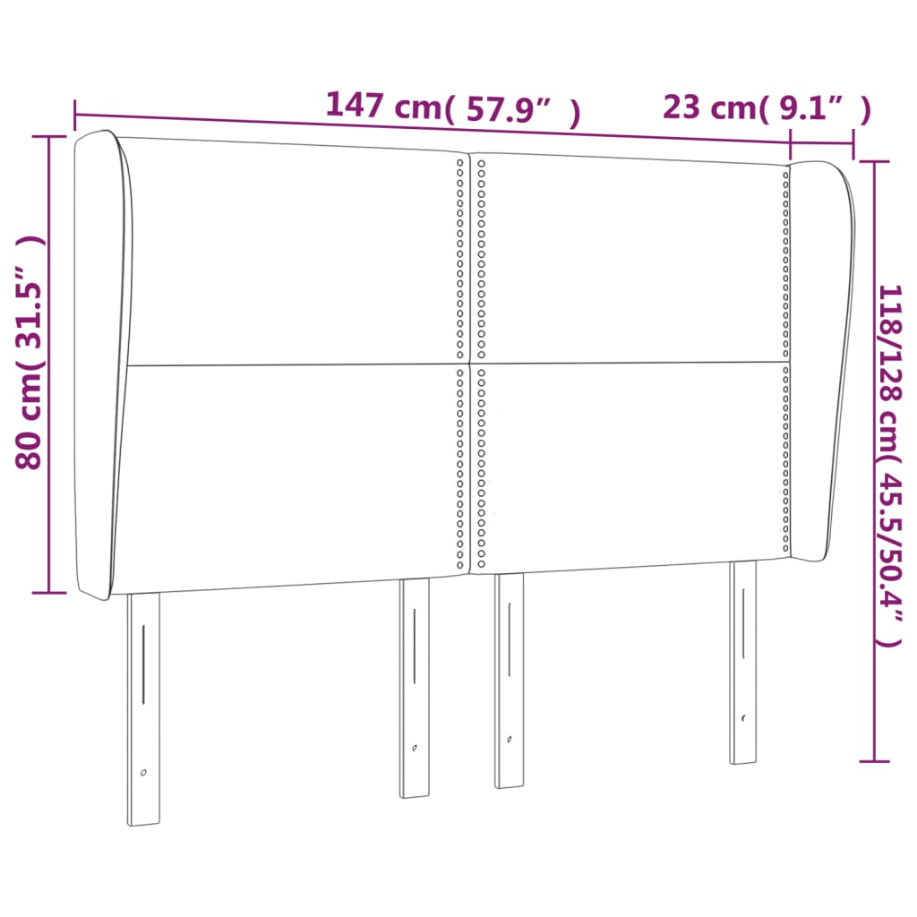 Tête de lit avec oreilles Noir 147x23x118/128 cm Tissu