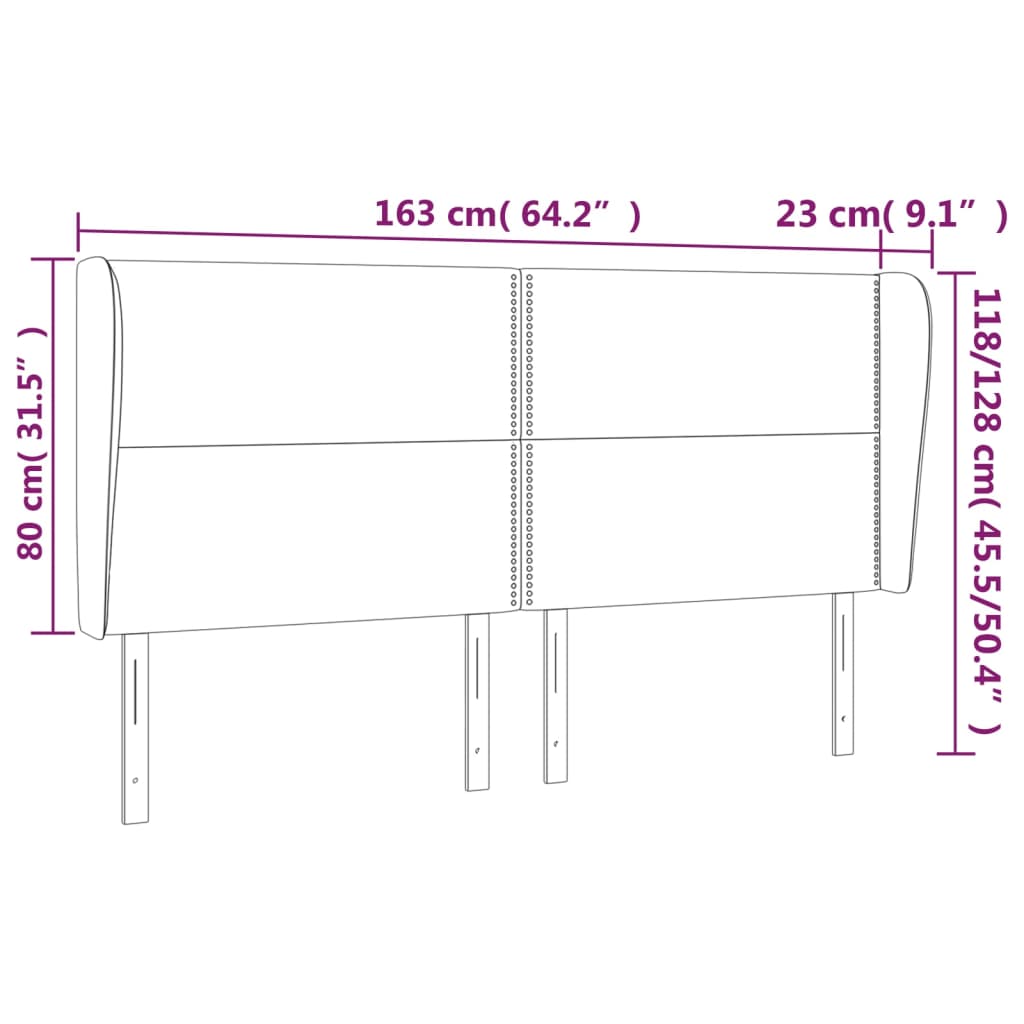 Tête de lit avec oreilles Gris foncé 163x23x118/128 cm Tissu