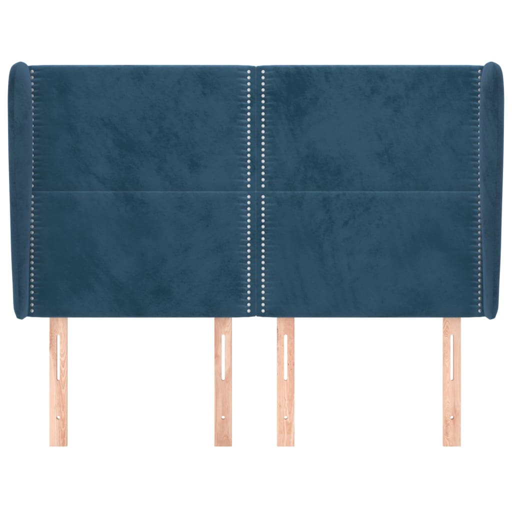 Tête de lit avec oreilles Bleu foncé 147x23x118/128 cm Velours