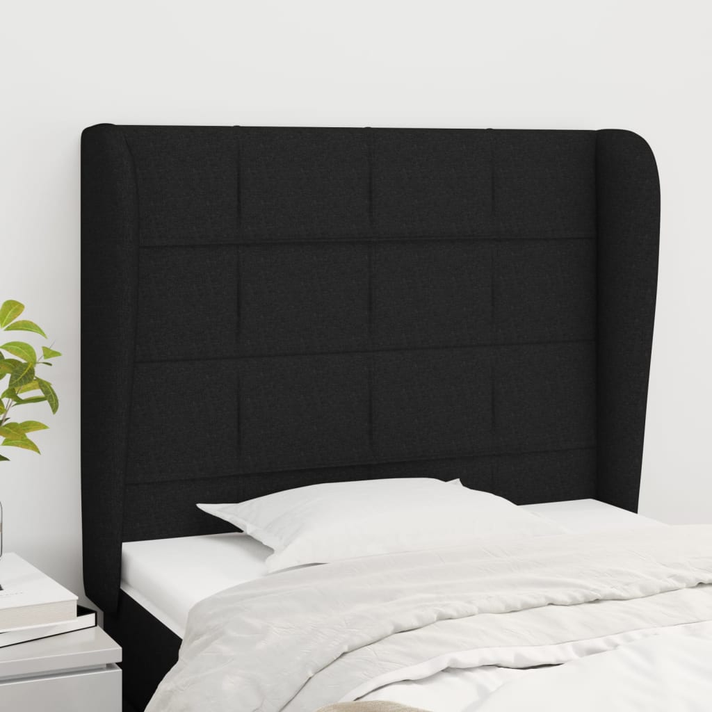 Tête de lit avec oreilles Noir 103x23x118/128 cm Tissu